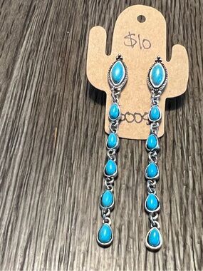 Turquoise Teardrop Chain Drop Earrings - Women Jewelry